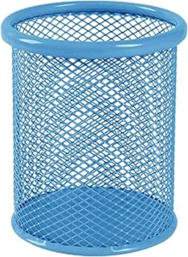 Wire Mesh Pencil Pen Pot,Saim Desktop Organizer Round Mesh Pen Holder Case for Home Office, Metal, 2 Pcs, Blue